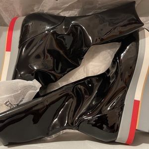 Vivienne Westwood Black Rocking Horse Laminated Neoprene Boots Size 6